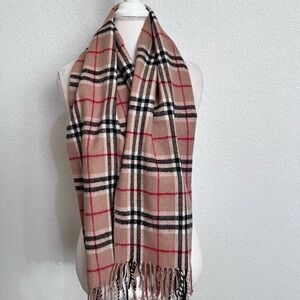 Royal Rossi Tan Tartan Plaid Cashmere Scarf Fringe Unisex